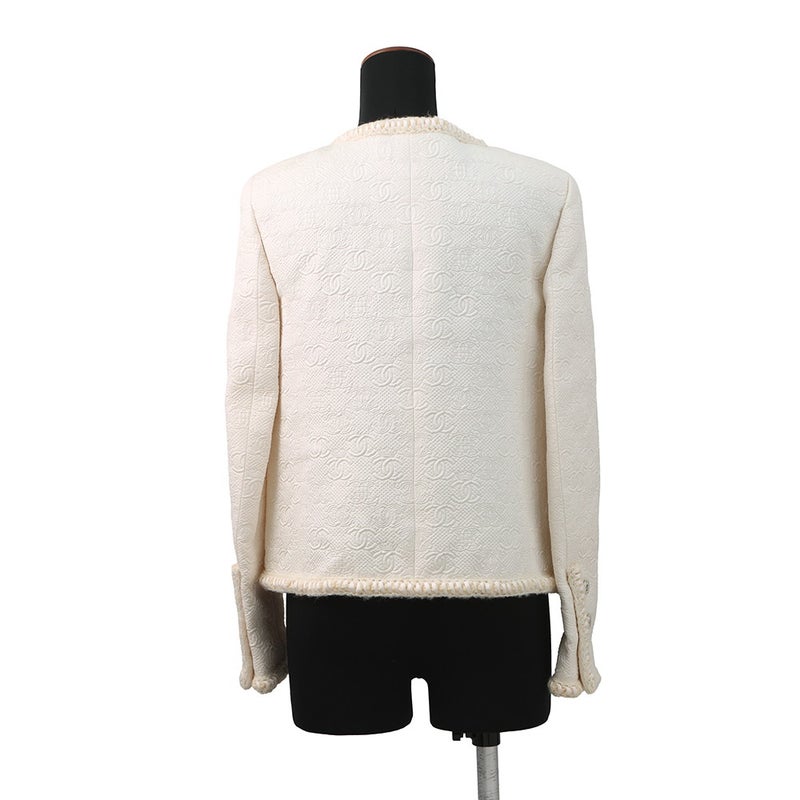 シャネル ジャケット ノーカラー ココボタン ジャカード ウール レディースサイズ36 P71059 CHANEL アウター 白