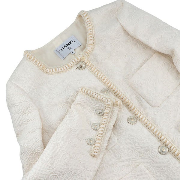 シャネル ジャケット ノーカラー ココボタン ジャカード ウール レディースサイズ36 P71059 CHANEL アウター 白
