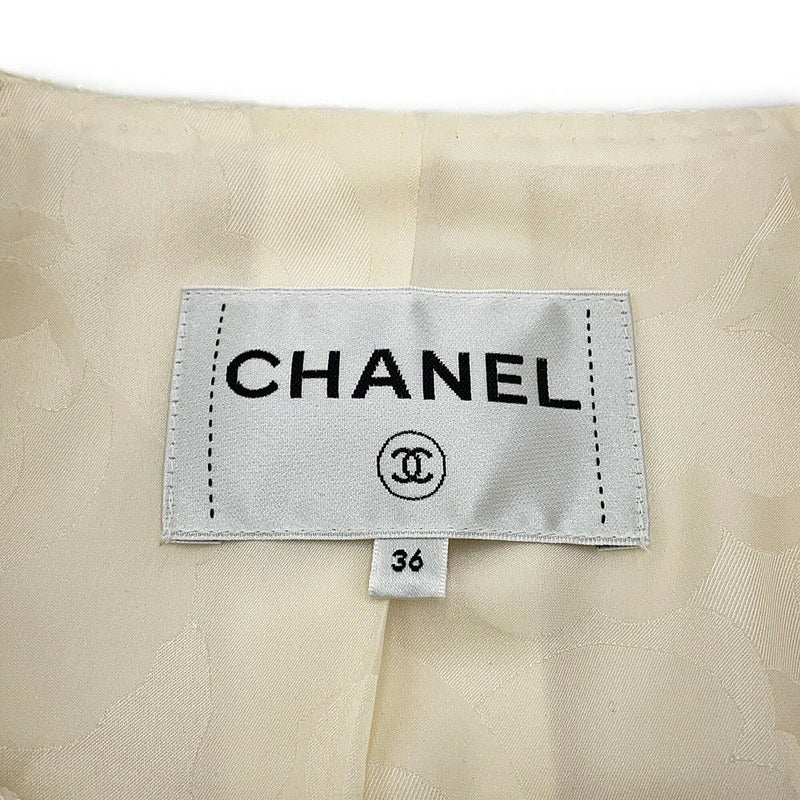 シャネル ジャケット ノーカラー ココボタン ジャカード ウール レディースサイズ36 P71059 CHANEL アウター 白