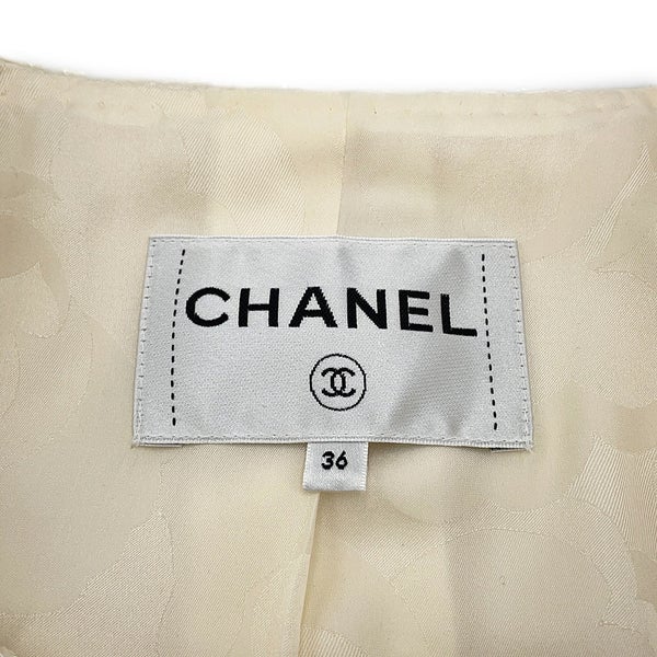 シャネル ジャケット ノーカラー ココボタン ジャカード ウール レディースサイズ36 P71059 CHANEL アウター 白