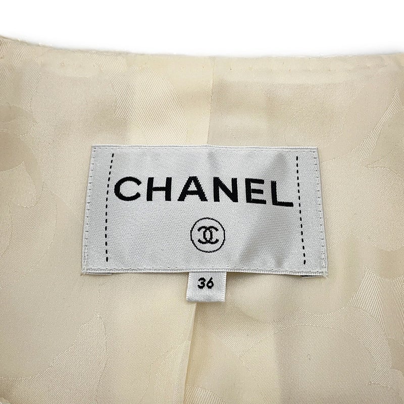 シャネル ジャケット ノーカラー ココボタン ジャカード ウール レディースサイズ36 P71059 CHANEL アウター 白