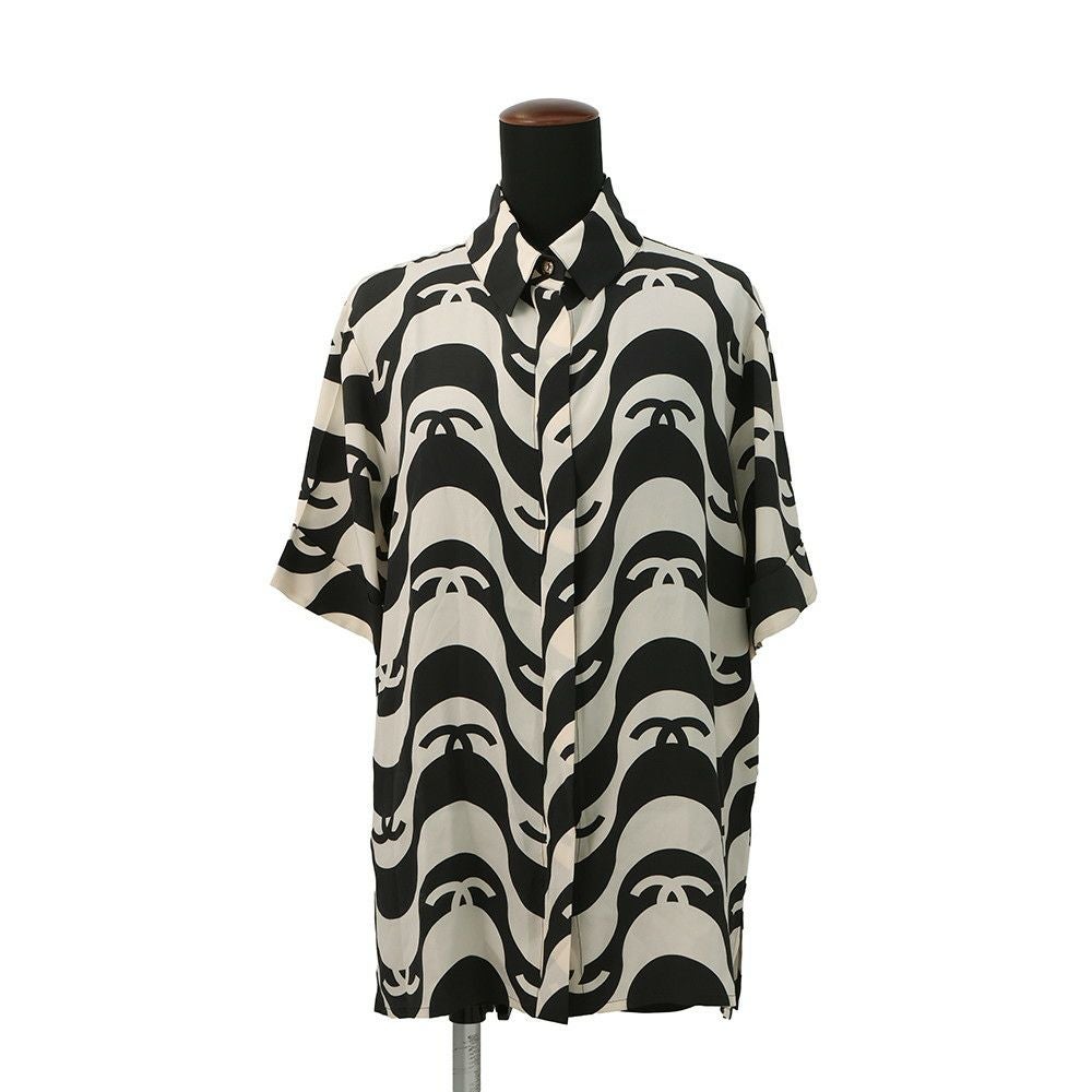 シャネル 半袖シャツ ココマーク ウェーブ シャツ シルク レディースサイズ36 P70211 CHANEL トップス 黒 シャネル 半袖シャツ ココマーク ウェーブ シャツ シルク レディース
