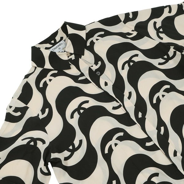 シャネル 半袖シャツ ココマーク ウェーブ シャツ シルク レディースサイズ36 P70211 CHANEL トップス 黒