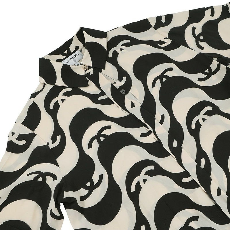 シャネル 半袖シャツ ココマーク ウェーブ シャツ シルク レディースサイズ36 P70211 CHANEL トップス 黒