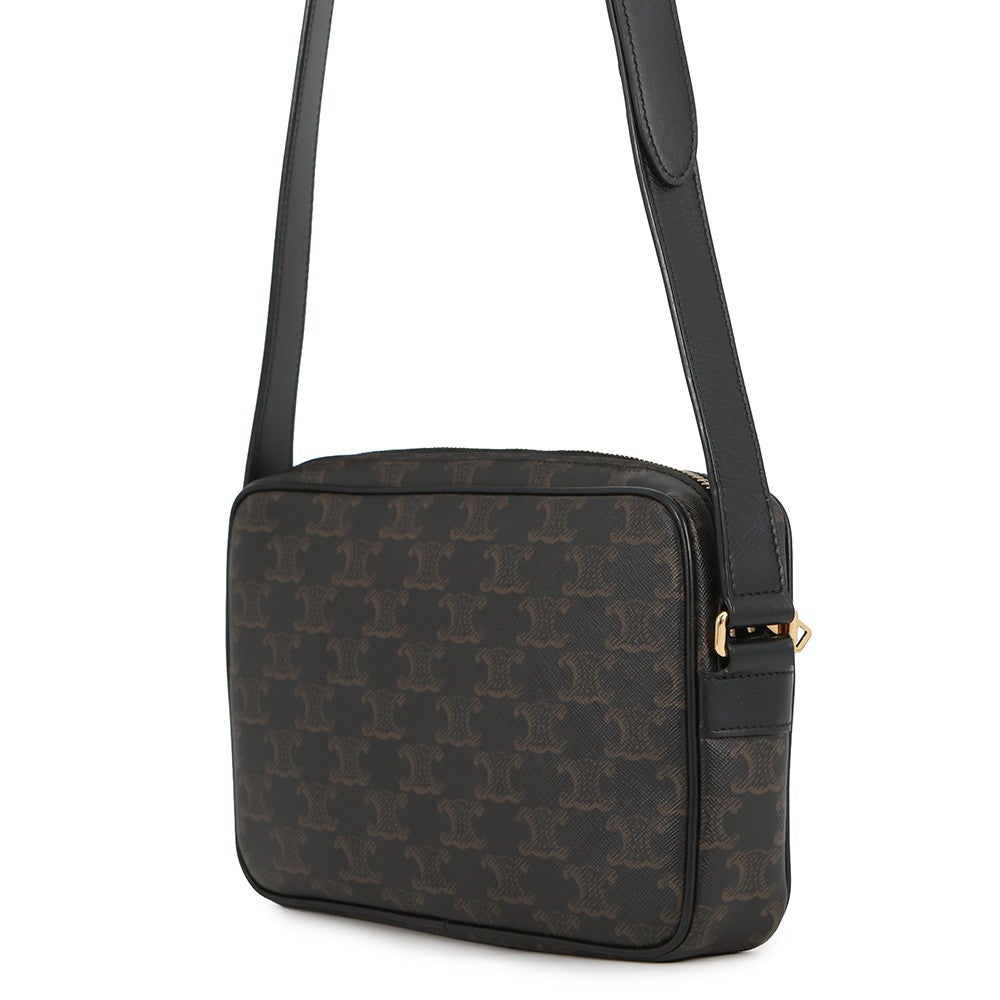 【CELINE/セリーヌ】 194502CIM トリオンフ ミディアム メッセンジャー ショルダーバッグ PVC/レザー ブラウン/ブラック  ユニセックス【中古】【真子質店】【BL】【IDMax】 セリーヌ CELINE ミディアム メッセンジャーバッグ 194502 ブラック