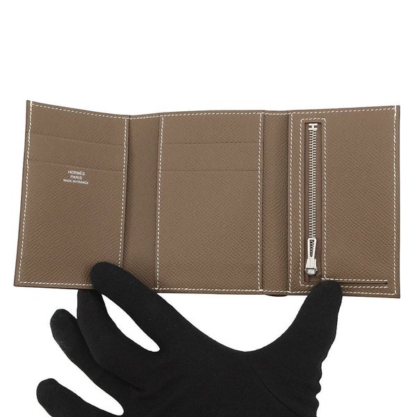 エルメス 三つ折り財布 ベアン コンビネ エトゥープ/シルバー金具 エプソン K刻印
