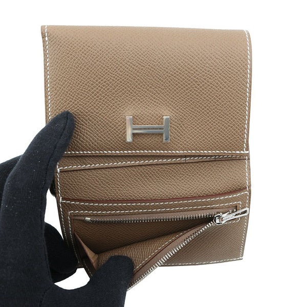 エルメス 三つ折り財布 ベアン コンビネ エトゥープ/シルバー金具 エプソン K刻印
