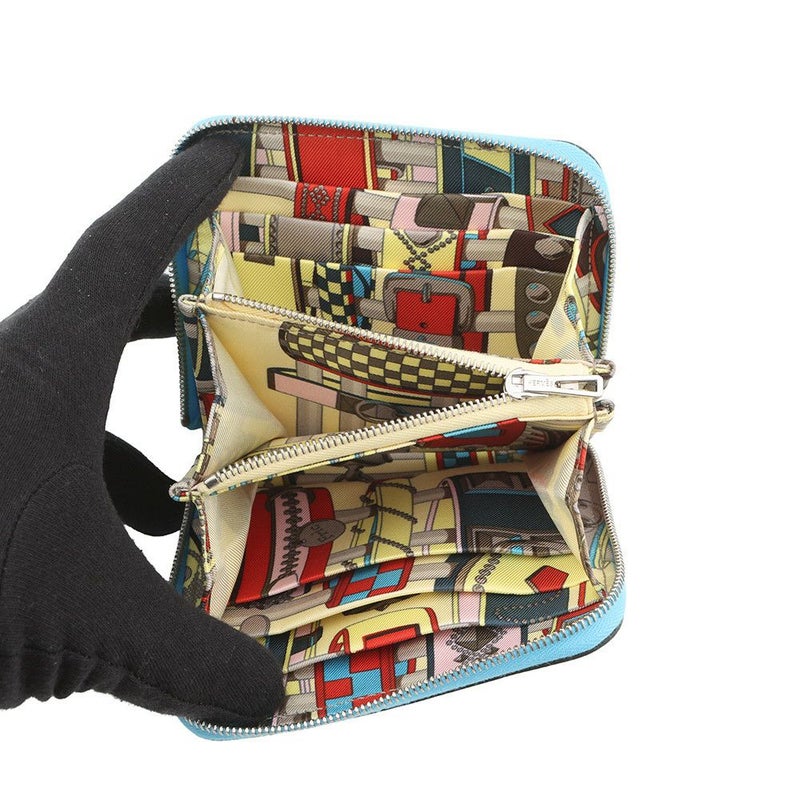 エルメス コインケース アザップコンパクト シルクイン セレスト/シルバー金具 エプソン K刻印 セレステ