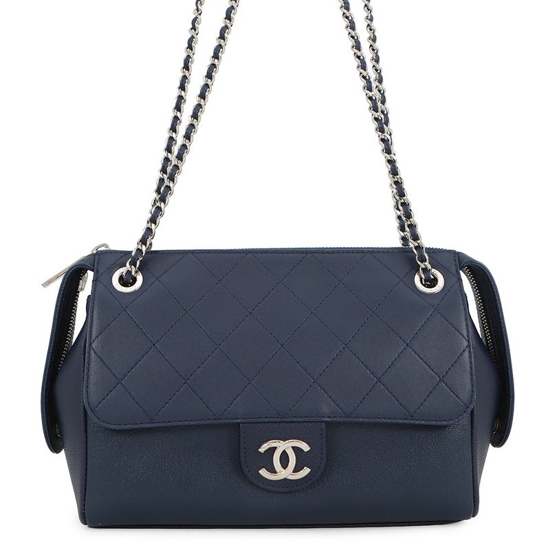 シャネル チェーンショルダーバッグ マトラッセ ココマーク ダブルチェーン ラムスキン CHANEL