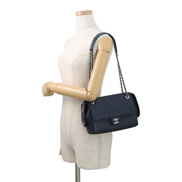 シャネル チェーンショルダーバッグ マトラッセ ココマーク ダブルチェーン ラムスキン CHANEL