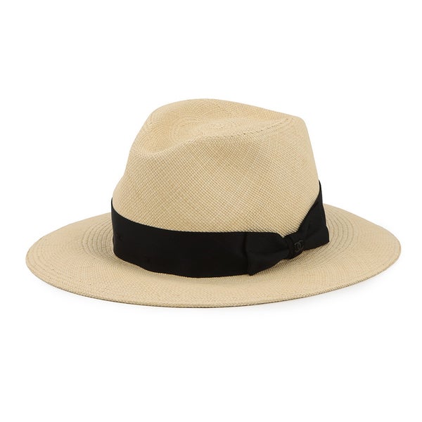 シャネル ストローハット ココマーク リボン サイズM CHANEL ハット 黒