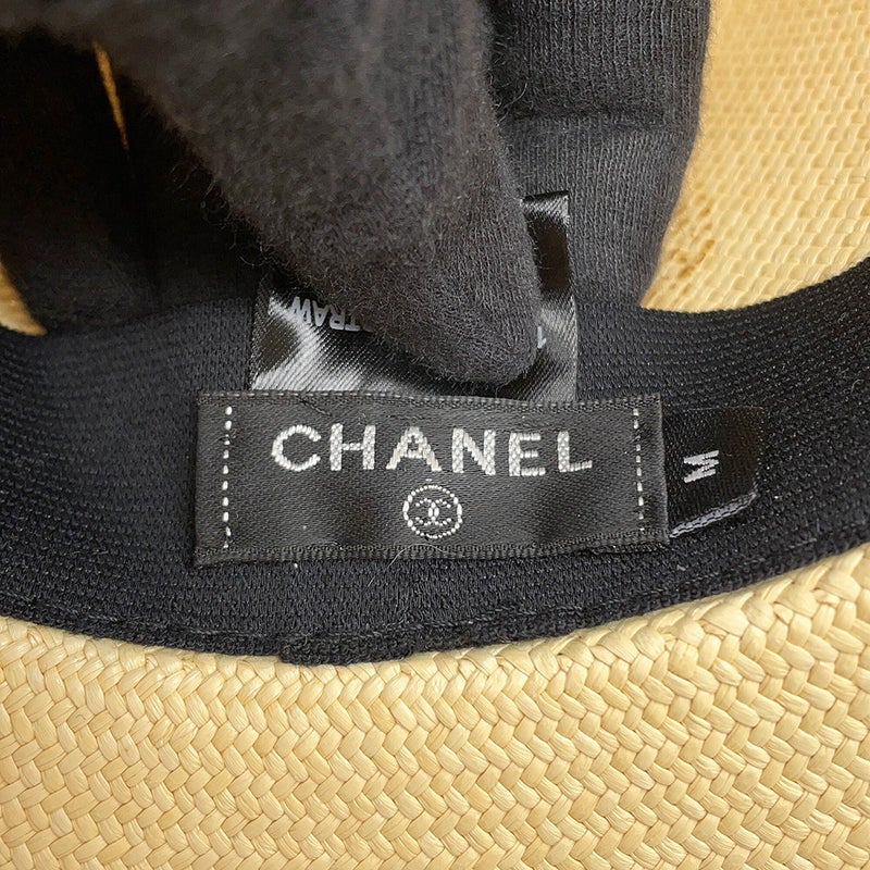 シャネル ストローハット ココマーク リボン サイズM CHANEL ハット 黒