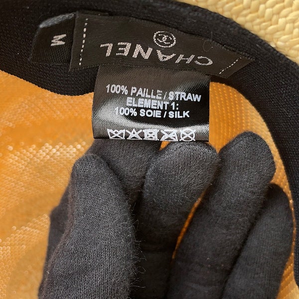 シャネル ストローハット ココマーク リボン サイズM CHANEL ハット 黒