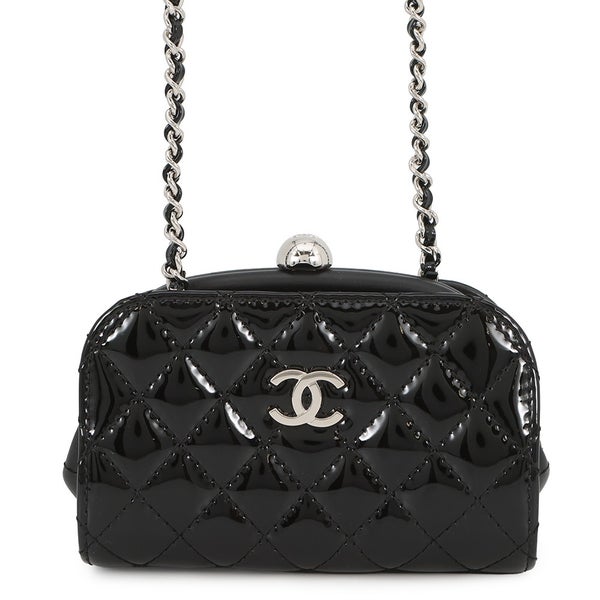 シャネル チェーンショルダーバッグ マトラッセ ココマーク パテント/レザー CHANEL チェーンポシェット 黒