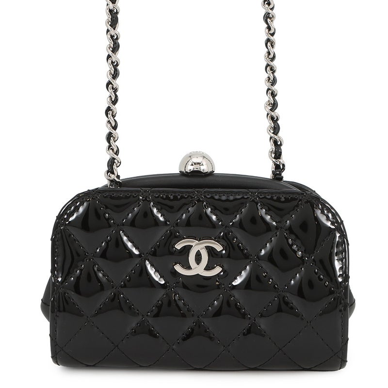 シャネル チェーンショルダーバッグ マトラッセ ココマーク パテント/レザー CHANEL チェーンポシェット 黒