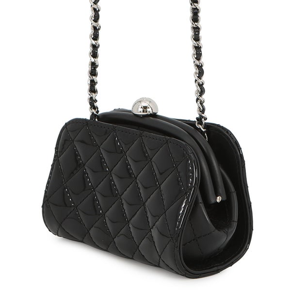 シャネル チェーンショルダーバッグ マトラッセ ココマーク パテント/レザー CHANEL チェーンポシェット 黒