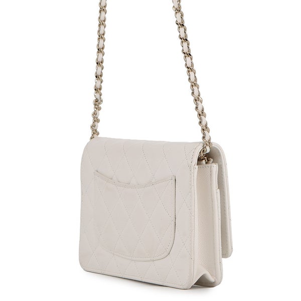 シャネル チェーンウォレット マトラッセ ココマーク ビジュー キャビアスキン CHANEL 財布 白