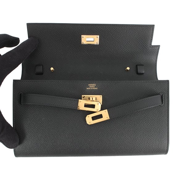 エルメス ケリーウォレット ロング トゥーゴー ブラック/ゴールド金具 エプソン K刻印 HERMES 財布 酷