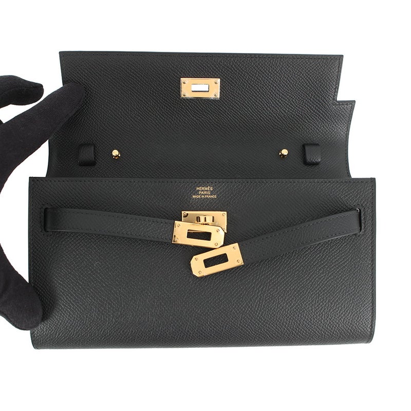 エルメス ケリーウォレット ロング トゥーゴー ブラック/ゴールド金具 エプソン K刻印 HERMES 財布 酷