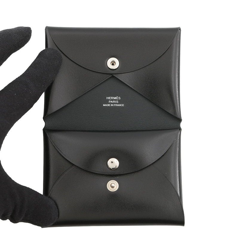 エルメス カードケース カルヴィ デュオ ブラック ボックスカーフ K刻印 HERMES 名刺入れ 小銭入れ 黒