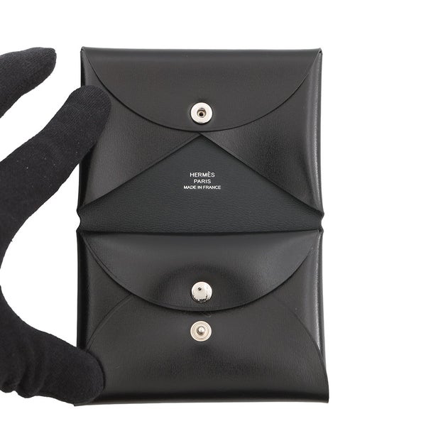 エルメス カードケース カルヴィ デュオ ブラック ボックスカーフ K刻印 HERMES 名刺入れ 小銭入れ 黒