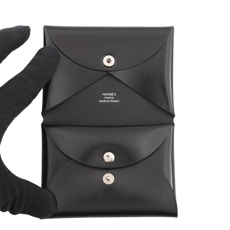 エルメス カードケース カルヴィ デュオ ブラック ボックスカーフ K刻印 HERMES 名刺入れ 小銭入れ 黒