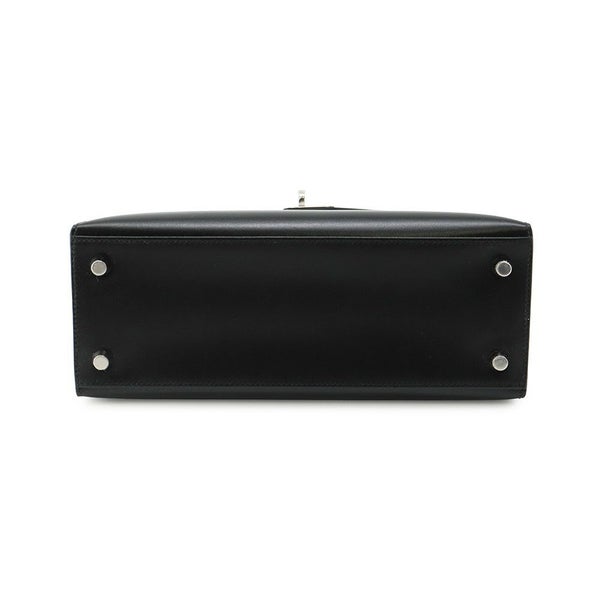 エルメス ハンドバッグ ケリー25 外縫い ブラック/シルバー金具 ボックスカーフ K刻印 ２wayショルダー 黒