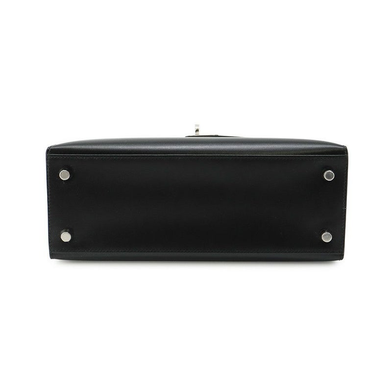 エルメス ハンドバッグ ケリー25 外縫い ブラック/シルバー金具 ボックスカーフ K刻印 ２wayショルダー 黒