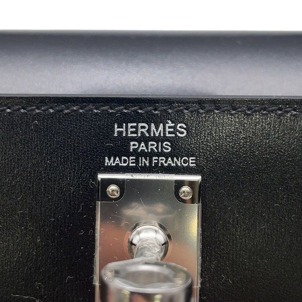 エルメス ハンドバッグ ケリー25 外縫い ブラック/シルバー金具 ボックスカーフ K刻印 ２wayショルダー 黒