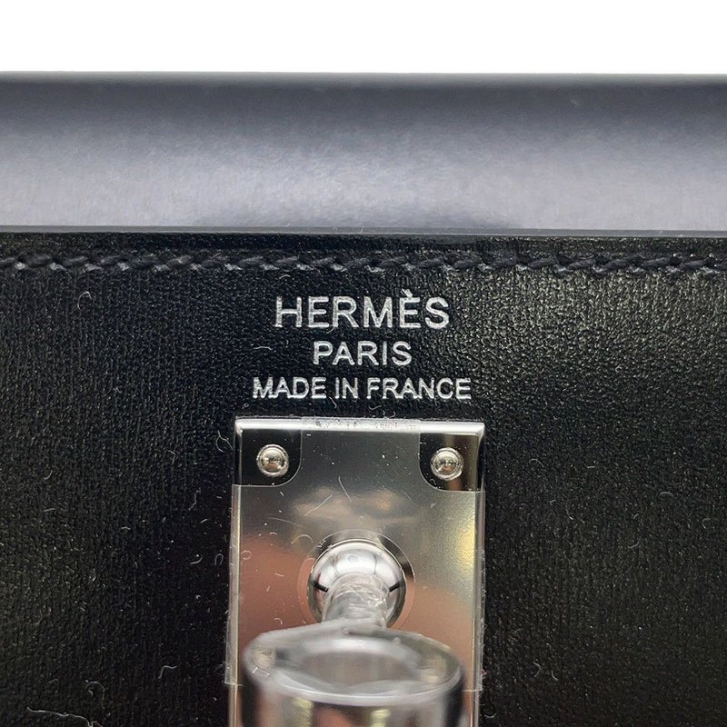 エルメス ハンドバッグ ケリー25 外縫い ブラック/シルバー金具 ボックスカーフ K刻印 ２wayショルダー 黒