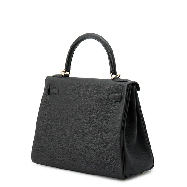 エルメス ハンドバッグ ケリー28 内縫い ブラック/シャンパンゴールド金具 トゴ K刻印 ２wayショルダー 黒