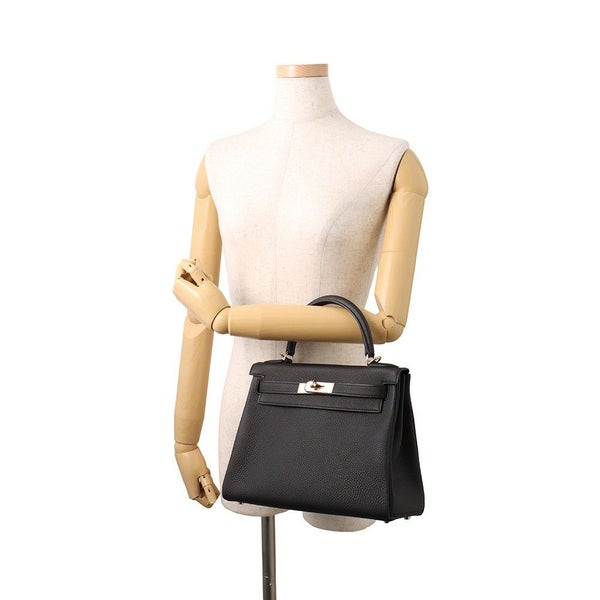 エルメス ハンドバッグ ケリー28 内縫い ブラック/シャンパンゴールド金具 トゴ K刻印 ２wayショルダー 黒