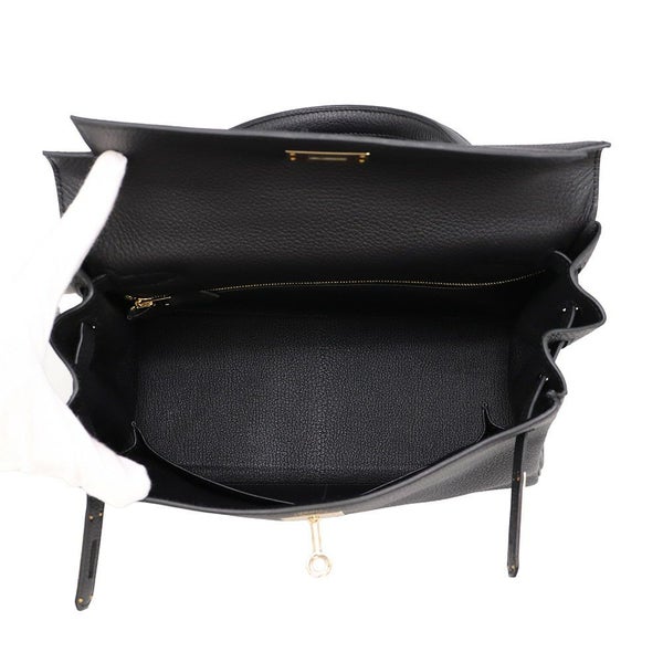 エルメス ハンドバッグ ケリー28 内縫い ブラック/シャンパンゴールド金具 トゴ K刻印 ２wayショルダー 黒