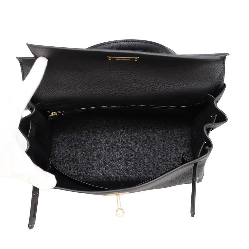 エルメス ハンドバッグ ケリー28 内縫い ブラック/シャンパンゴールド金具 トゴ K刻印 ２wayショルダー 黒