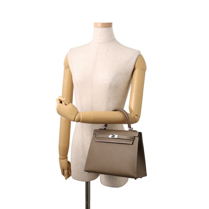 エルメス ハンドバッグ ケリー25 外縫い エトゥープ/シルバー金具 ヴォーマダム G刻印 ２wayショルダー