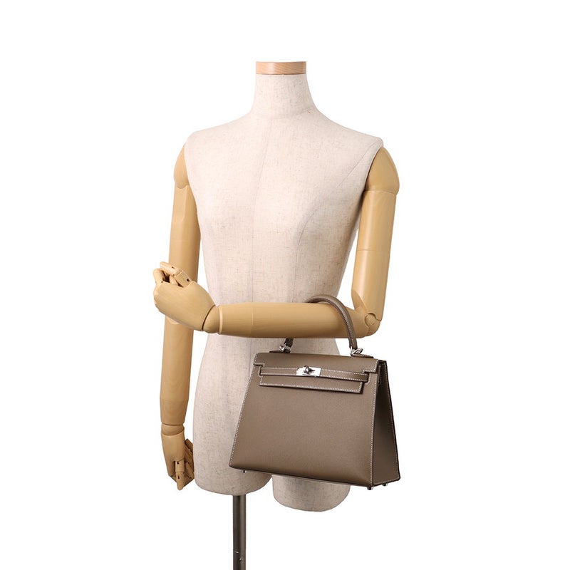 エルメス ハンドバッグ ケリー25 外縫い エトゥープ/シルバー金具 ヴォーマダム G刻印 ２wayショルダー