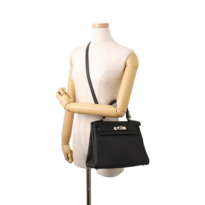 エルメス ハンドバッグ ケリー28 内縫い ブラック/シルバー金具 トゴ X刻印 ２wayショルダー 黒