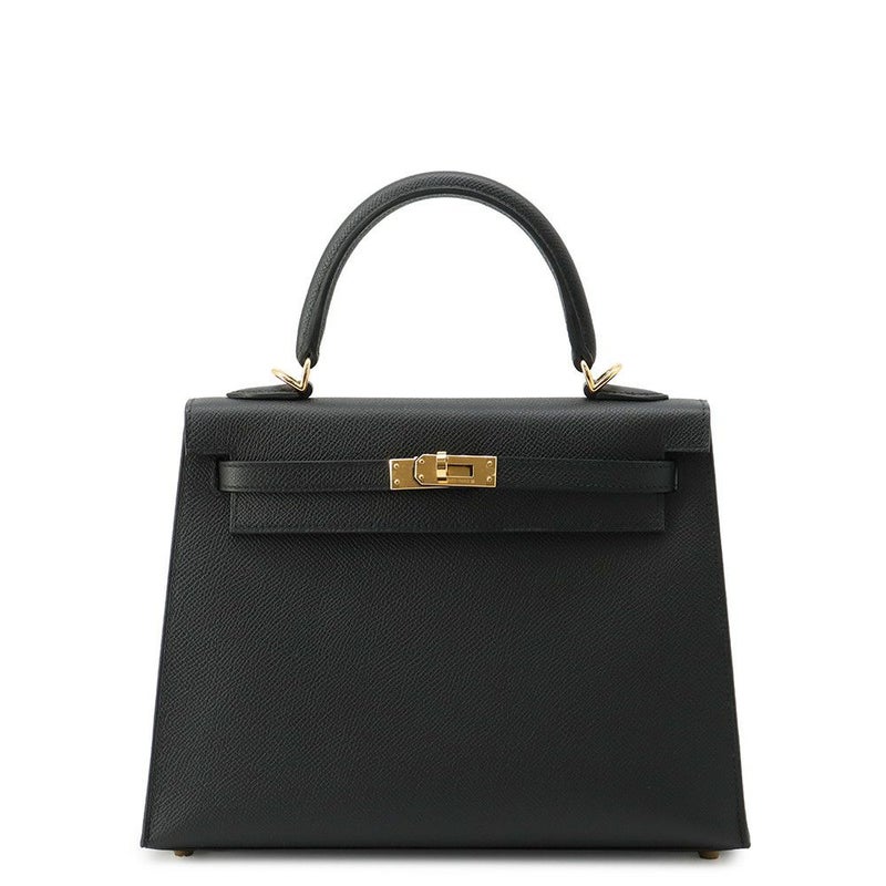 エルメス ハンドバッグ ケリー25 外縫い ブラック/ゴールド金具 エプソン G刻印 ２wayショルダー 黒