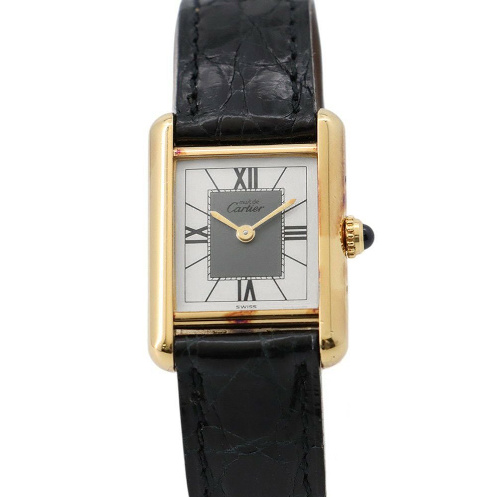 カルティエ Cartier 腕時計 マストタンク ヴェルメイユ SM W1004054 ホワイト/グレー文字盤 ローマ数字インデックス ブラック クロコダイルレザーベルト SV925 GP クオーツアナログ 【中古】 Cartier - カルティエ Cartier 腕時計 マストタンク ヴェルメイユ SM