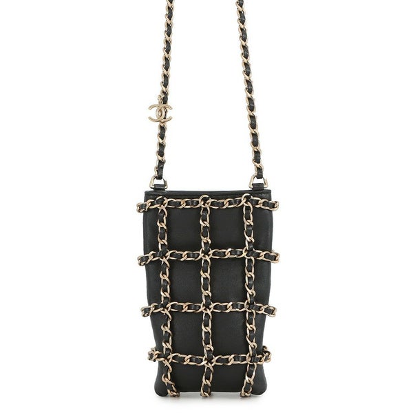シャネル チェーンショルダーバッグ  チョコバー フォンケース ラムスキン AP1161 CHANEL 黒