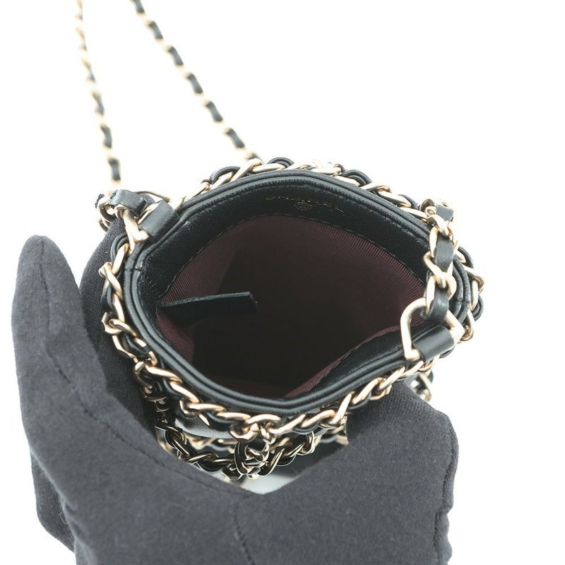 シャネル チェーンショルダーバッグ  チョコバー フォンケース ラムスキン AP1161 CHANEL 黒