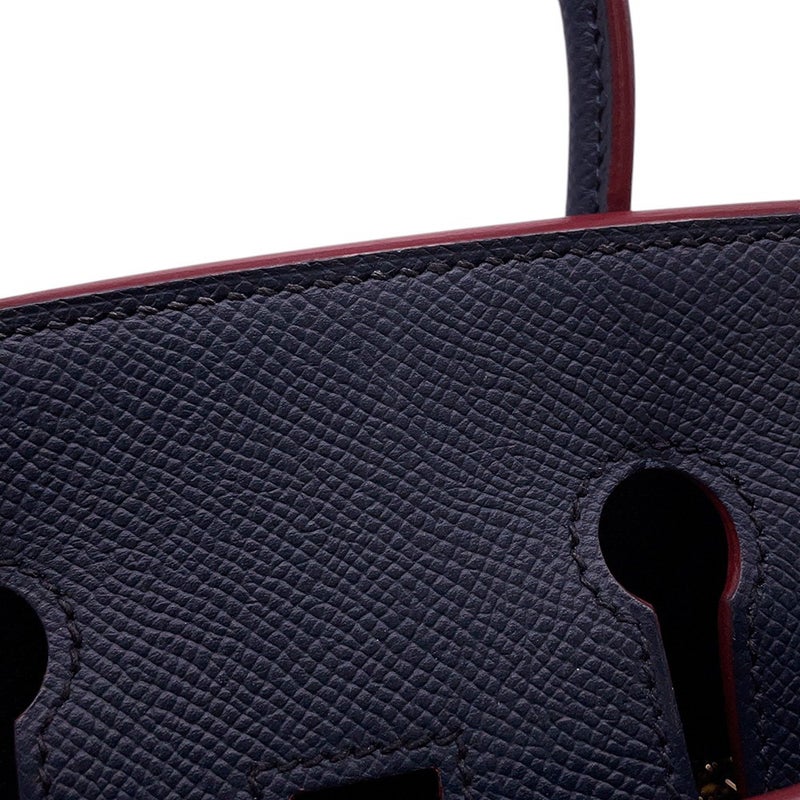 エルメス バーキン コントゥール 25 ブルーインディゴ/ルージュアッシュ/ゴールド金具 エプソン X刻印 HERMES Birkin ハンドバッグ