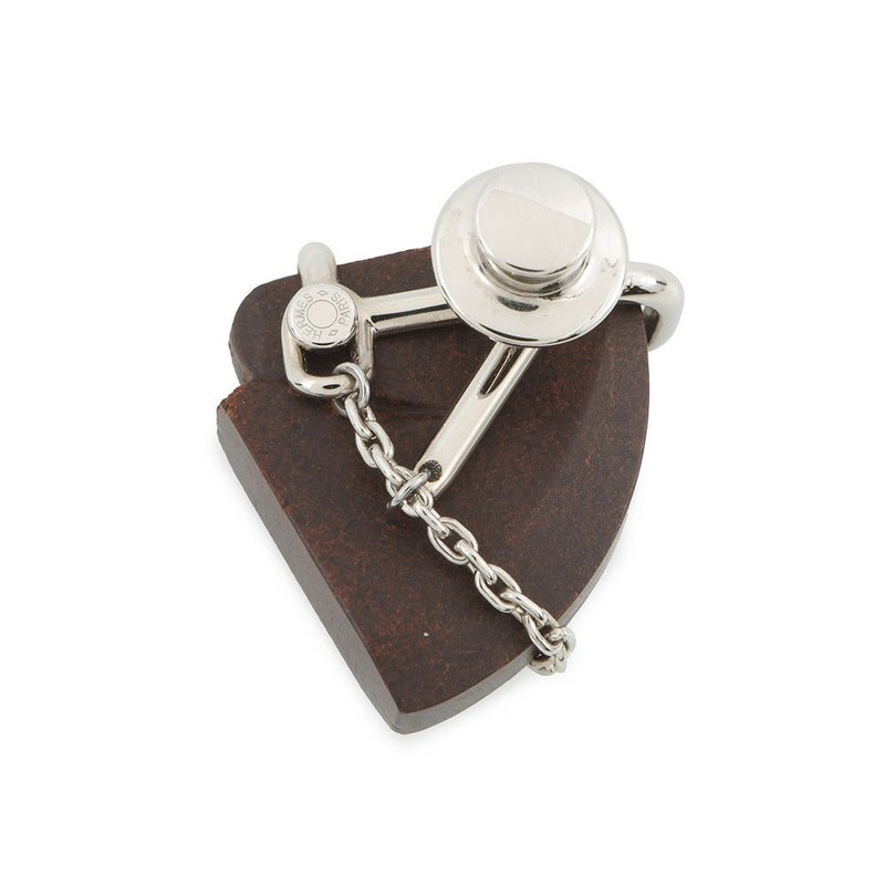 エルメス ブローチ シュヴァル ブラウン/シルバー金具 メタル/ヴュルカニウム HERMES