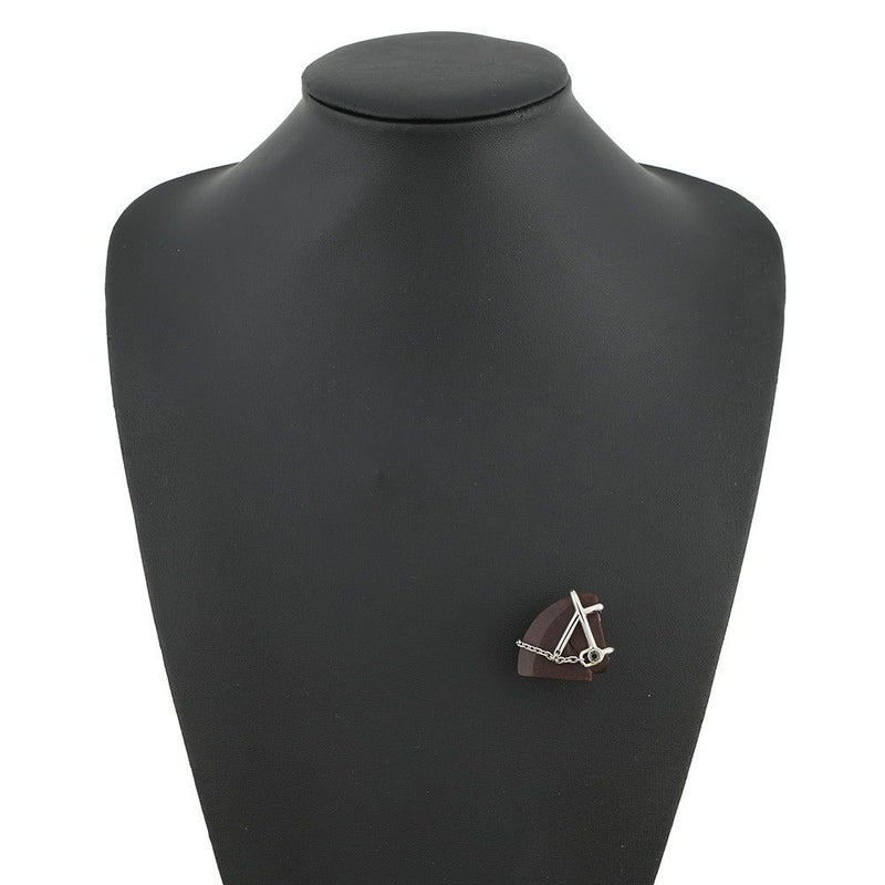 エルメス ブローチ シュヴァル ブラウン/シルバー金具 メタル/ヴュルカニウム HERMES