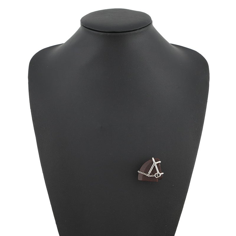 エルメス ブローチ シュヴァル ブラウン/シルバー金具 メタル/ヴュルカニウム HERMES