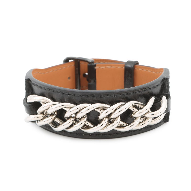 エルメス ブレスレット レニー ブラック/ブラック金具/シルバー金具 ボックスカーフ K刻印 HERMES サイズT4 黒