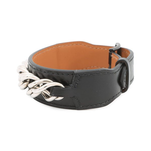エルメス ブレスレット レニー ブラック/ブラック金具/シルバー金具 ボックスカーフ K刻印 HERMES サイズT4 黒