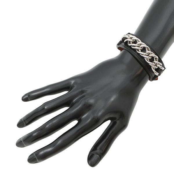 エルメス ブレスレット レニー ブラック/ブラック金具/シルバー金具 ボックスカーフ K刻印 HERMES サイズT4 黒