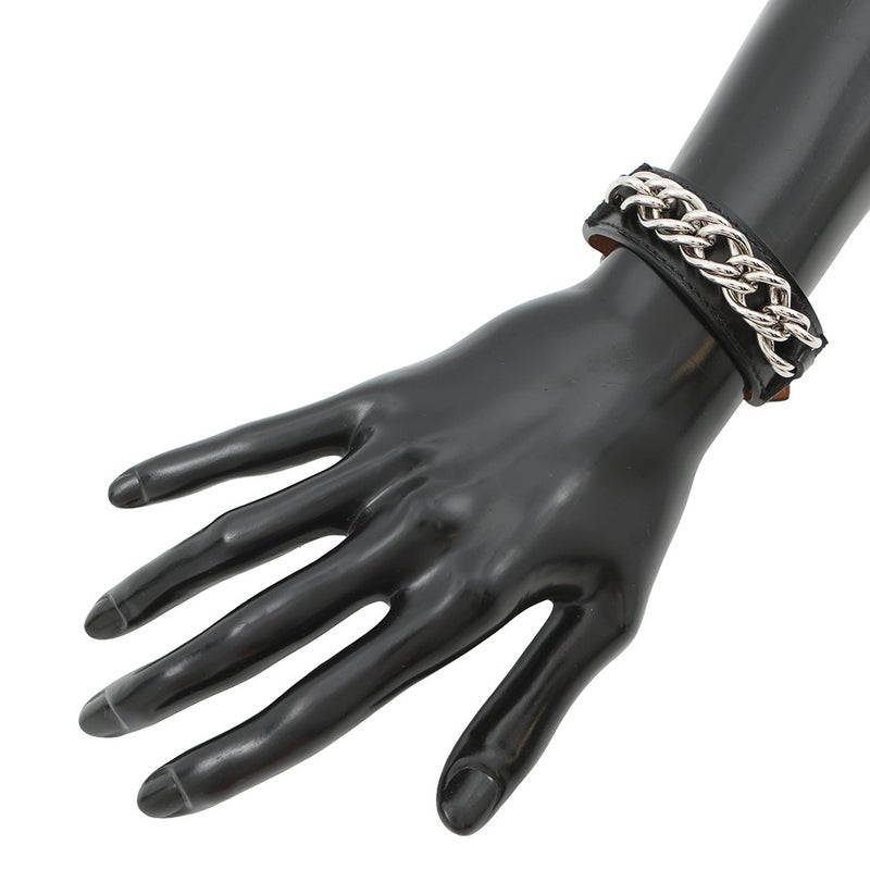 エルメス ブレスレット レニー ブラック/ブラック金具/シルバー金具 ボックスカーフ K刻印 HERMES サイズT4 黒