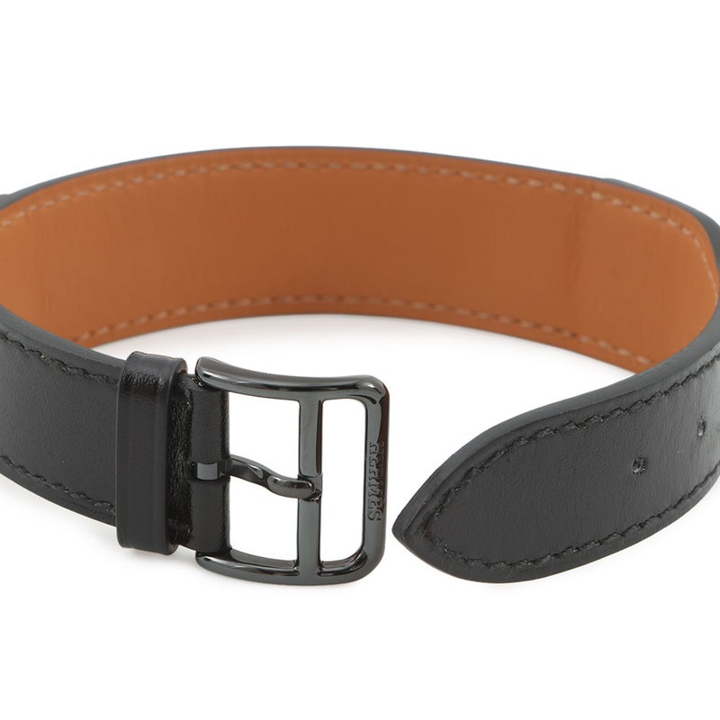 エルメス ブレスレット レニー ブラック/ブラック金具/シルバー金具 ボックスカーフ K刻印 HERMES サイズT4 黒